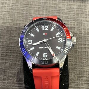 Tommy Hilfiger Red Strap Black Dial Watch